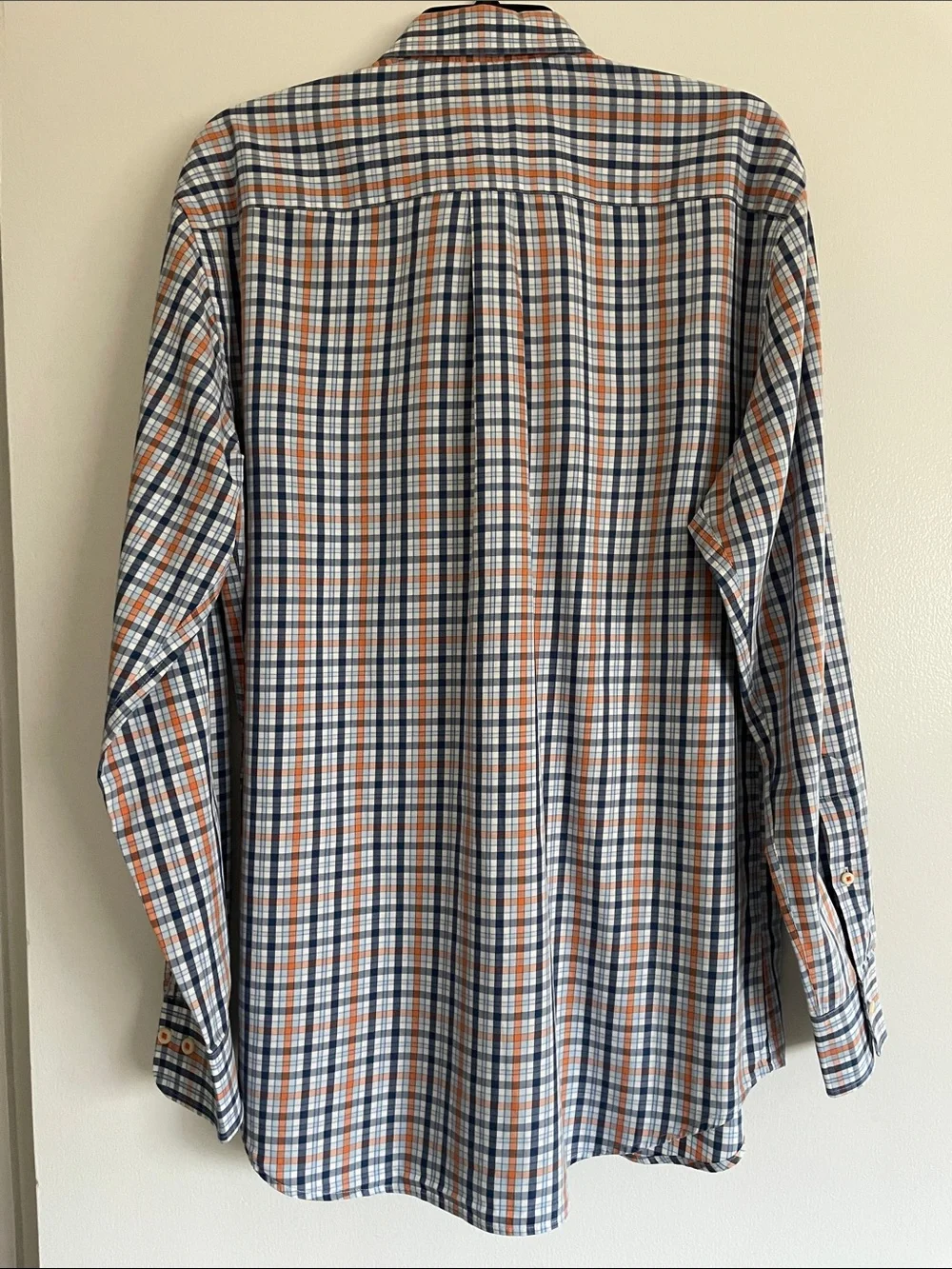 Peter Millar Men's Blue and Orange Plaid Button-Down Shirt